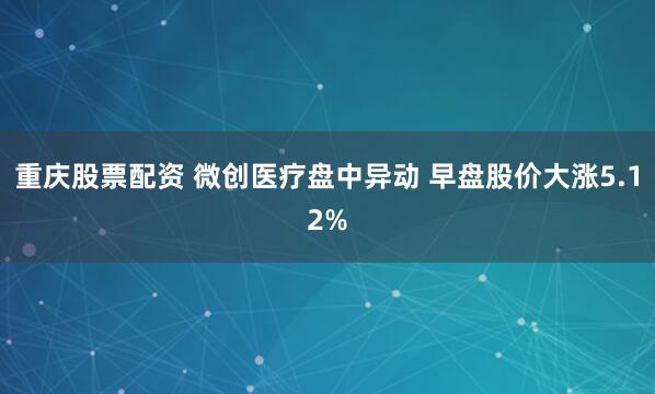 重庆股票配资 微创医疗盘中异动 早盘股价大涨5.12%